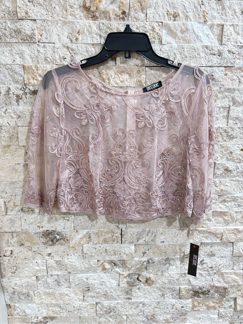 Ecote‎ Dusty Rose Embroidered Sheer Cropped Cardigan\ Overlay size 6